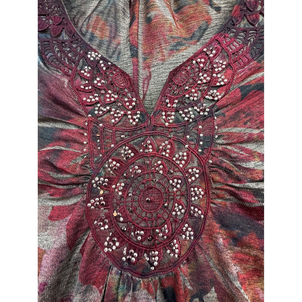 OneWorld Live and Let‎ Live Floral Artsy Embellished 3/4 Sleeves 2X Tunic Boho - Picture 7 of 12